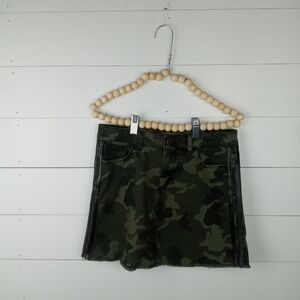 DL1961 girls size 14 camo pattern denim jean skirt faux black leather stripes